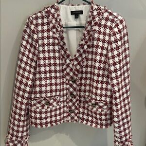 Ann Taylor Burgundy and White Plaid Blazer